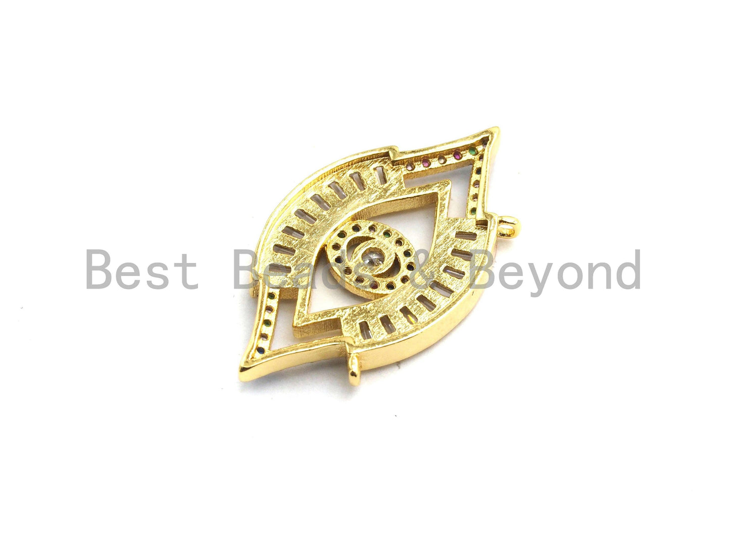 Colorful CZ Micro Pave Evil Eye Pendant with Baguette cz, Colorful CZ,Cubic Zirconia Pendant,17x30mm, 1pc/5pcs, sku#F743