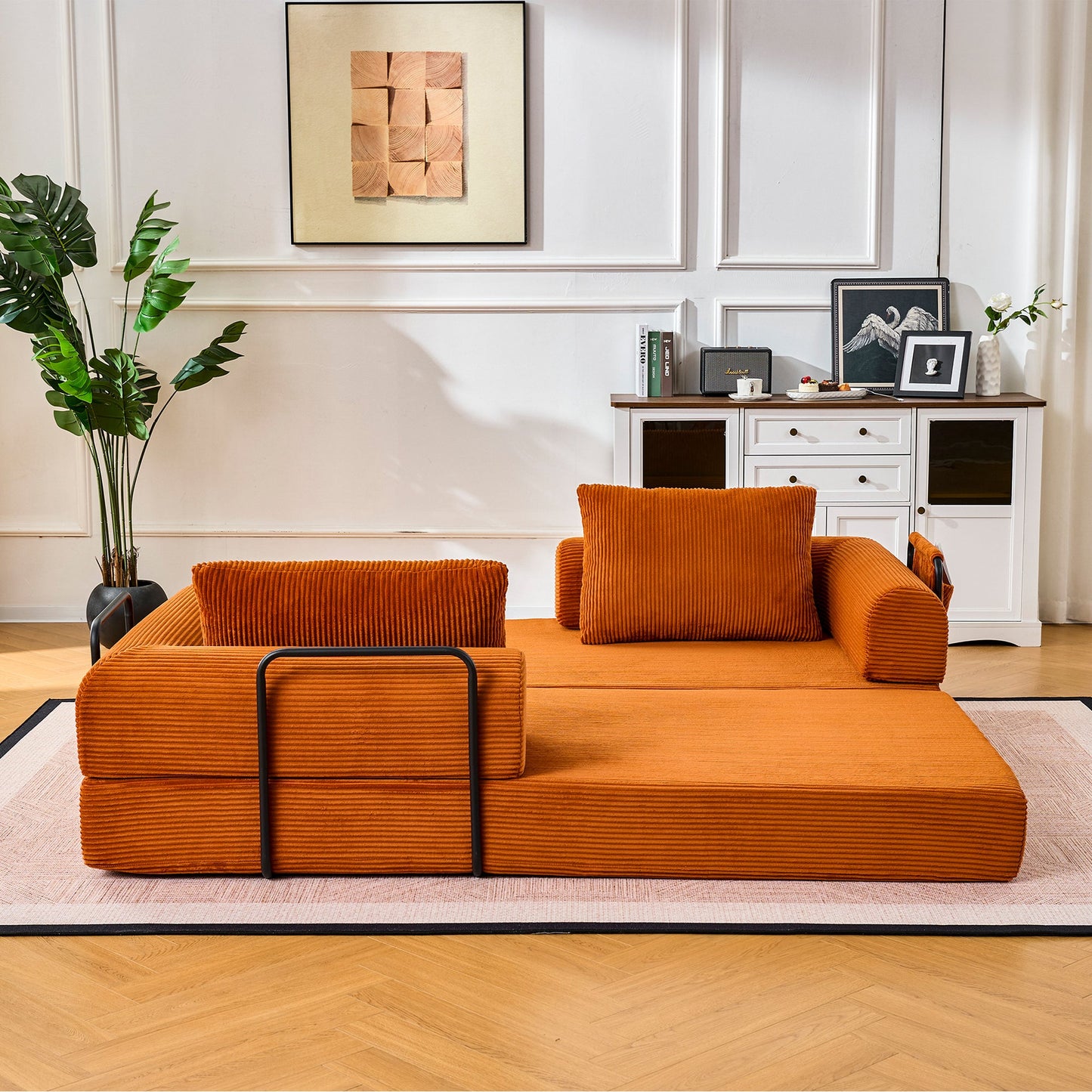 Convertible Sleeper Sofa Bed with Cylindrical Pillow - Orange