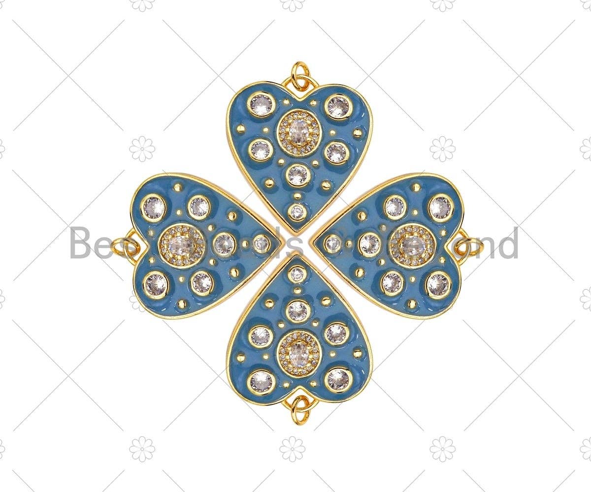 Blue Enamel Heart with Big Clear CZ Pendant,CZ Micro Pave Enamel Charm, Enamel Jewelry, 26x23mm, Sku#LK319