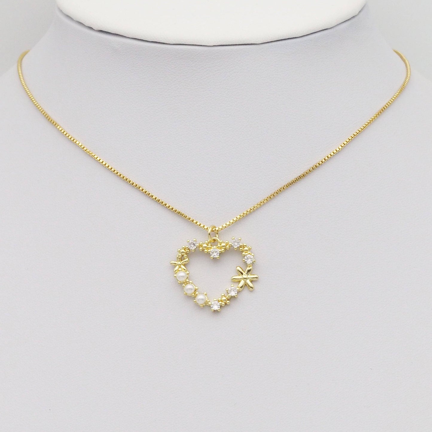 Pearl Flower Heart  Pendant Charm, Sku#LK885