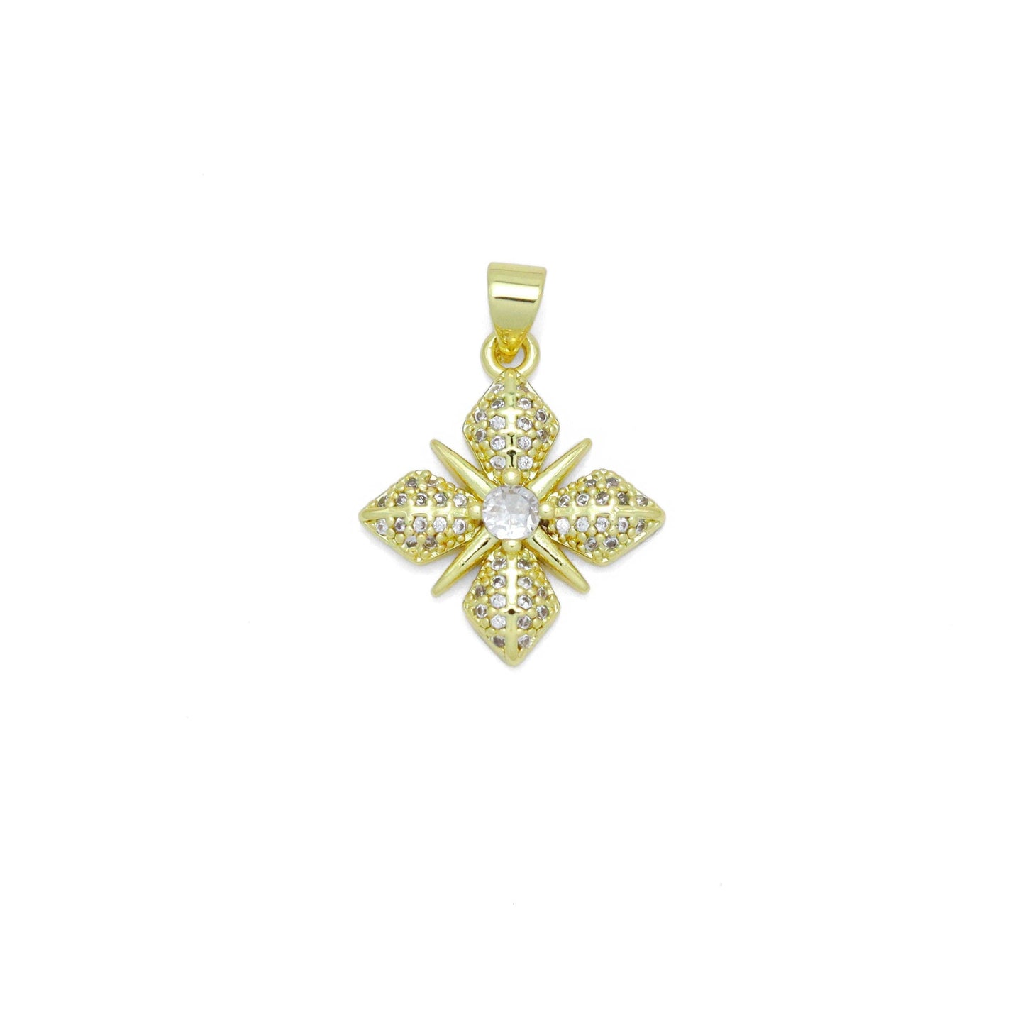 Gold Clear CZ Flower Charm Pendant, Sku#LK989