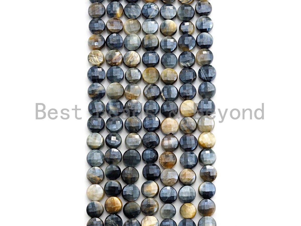 Mystic Plated Turtle Shell Cut Natural Tiger Eye Coin Shape beads, 6mm/8mm Natural Tiger eye Beads, 16" Full strand, Sku#UA08
