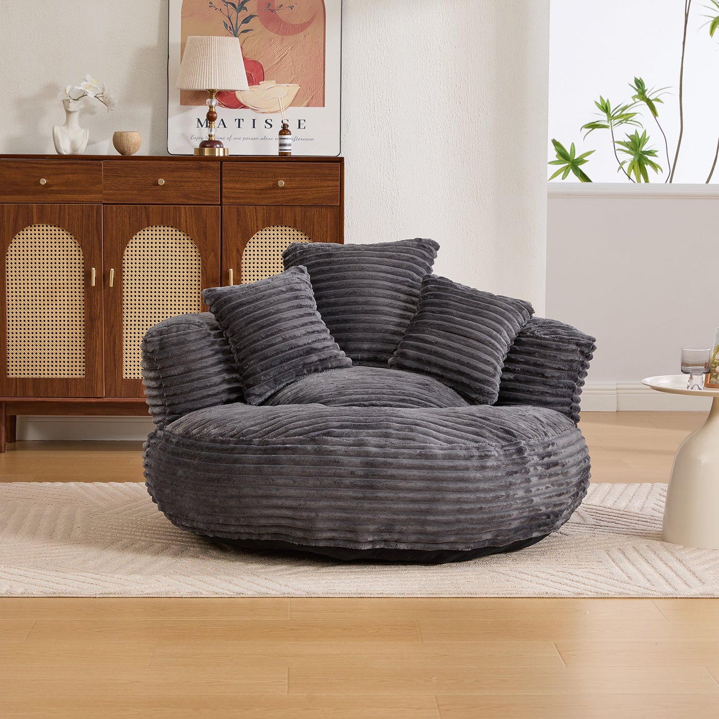 Single Bean Bag Chair with Pillows & Armrest