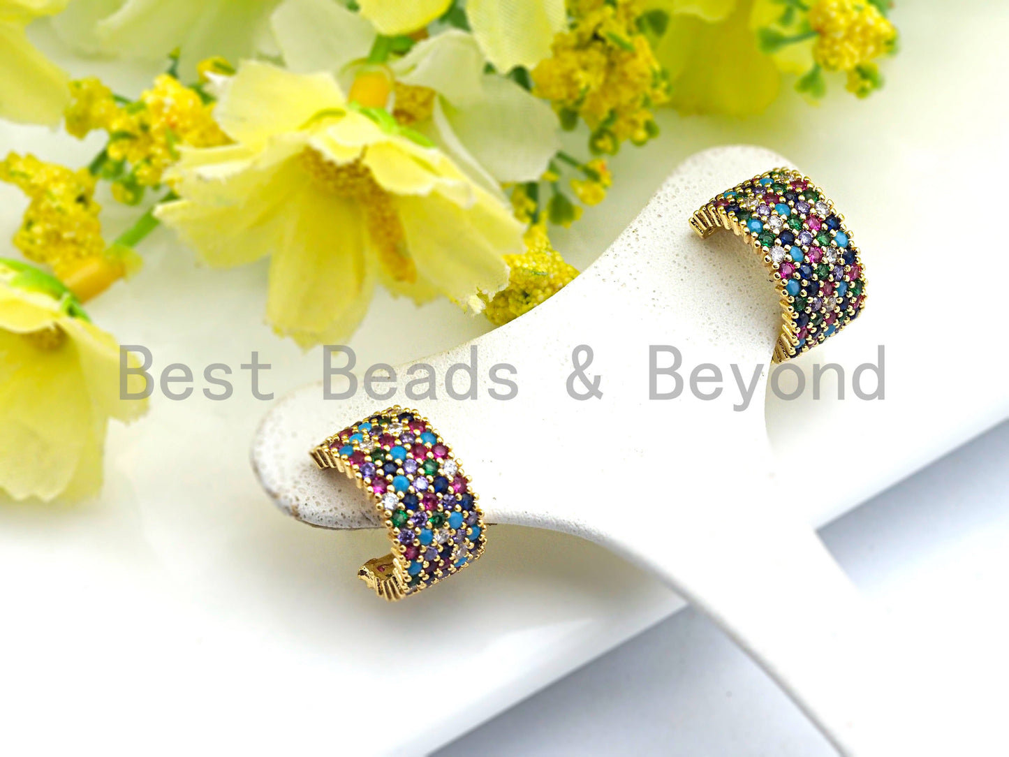 Clorful CZ Half Circle Shape Earrings, Sku#J77