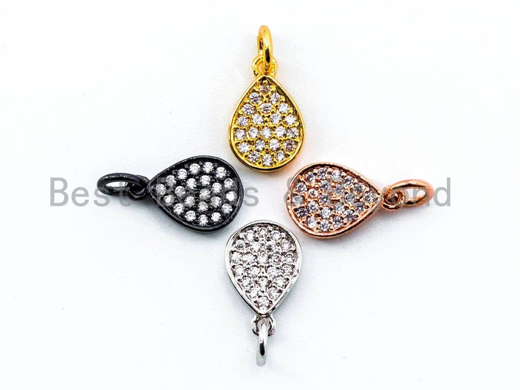 CZ Micro Pave Teardrop Pendant/Charm, Clear Cubic Zirconia Drop Dangle Pave Charm, 8x12mm, sku# F342C