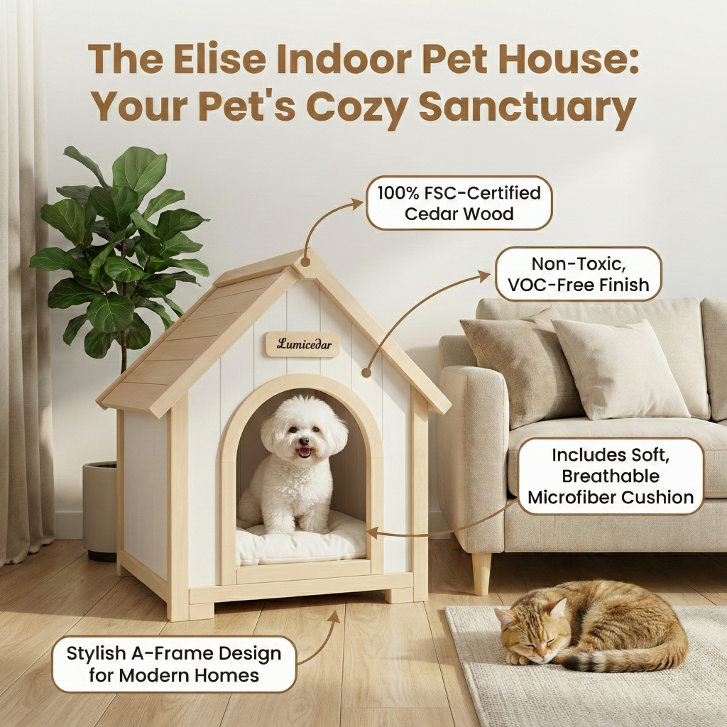 Modern Indoor Wooden Dog House with EVA Cushion
