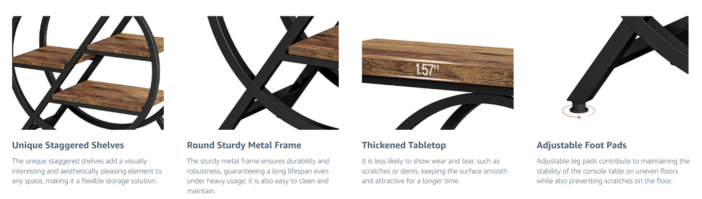 39.4" Industrial 4-Tier Entryway Console Table with Geometric Circle Frame