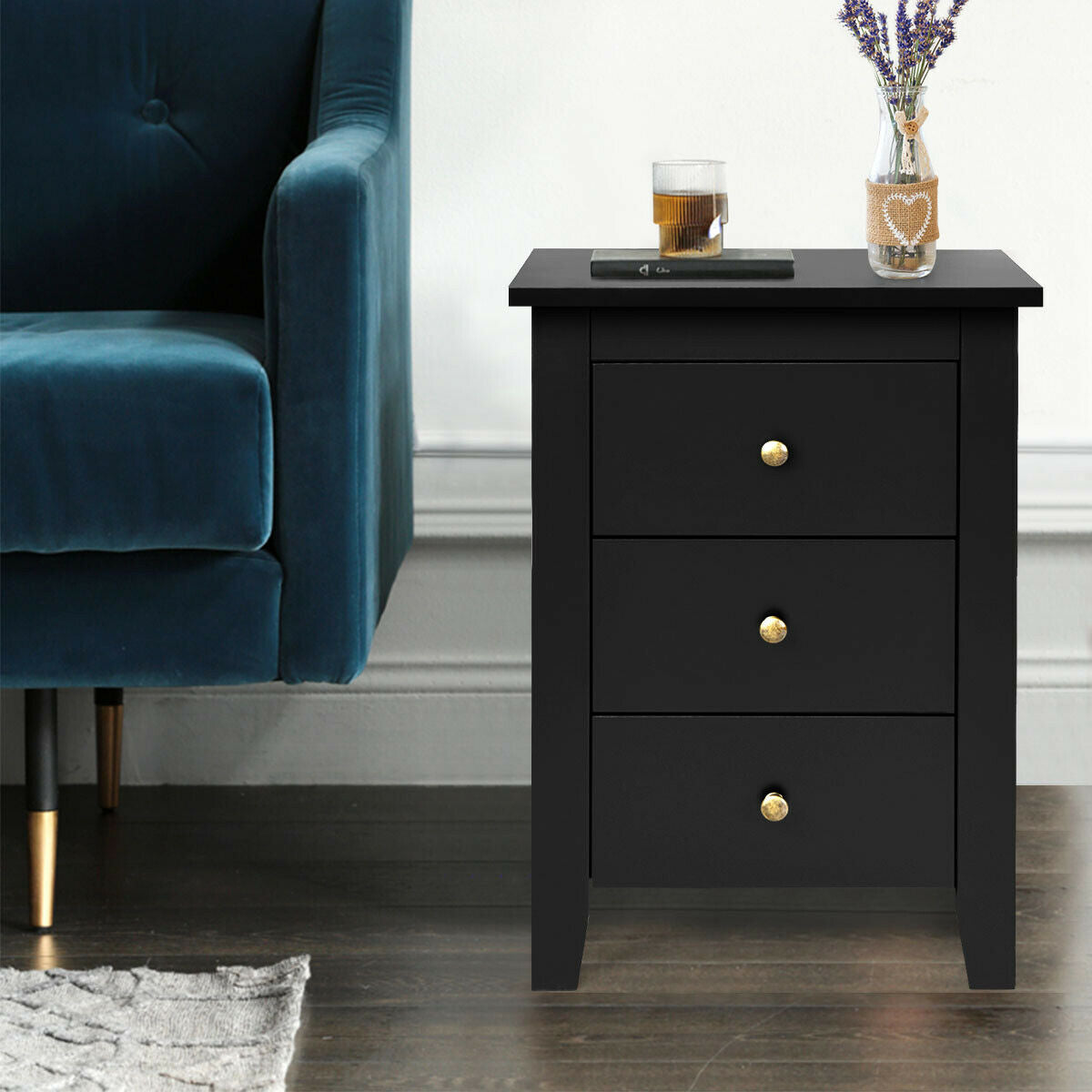 Set of 2 Nightstand End Beside Table Drawers