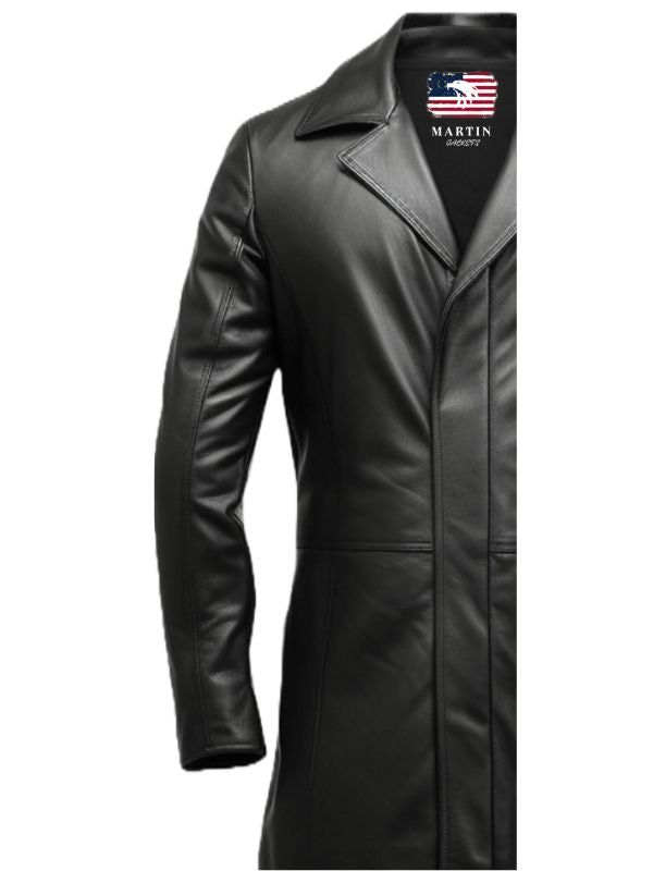 Men’s Black Long Leather Coat
