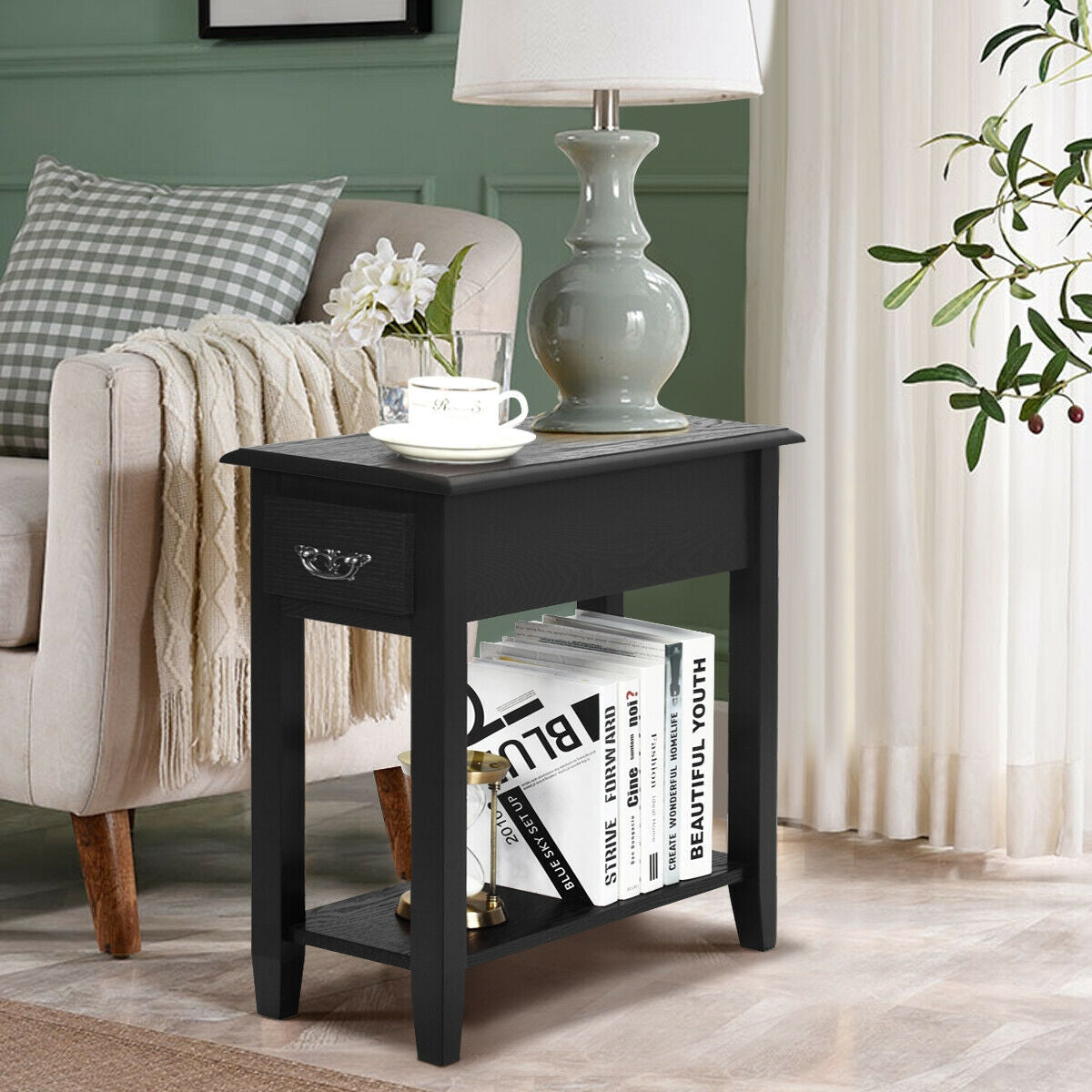 End Table Bedside Sofa End Table Narrow Nightstand with Wooden Legs