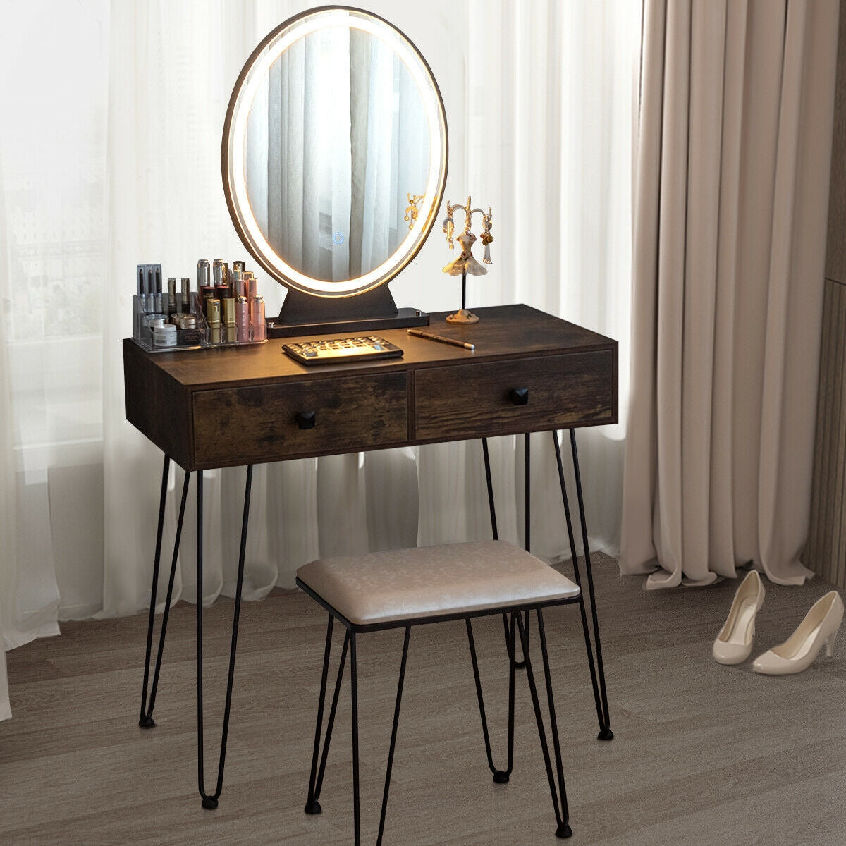 Industrial Makeup Dressing Table with 3 Lighting Modes