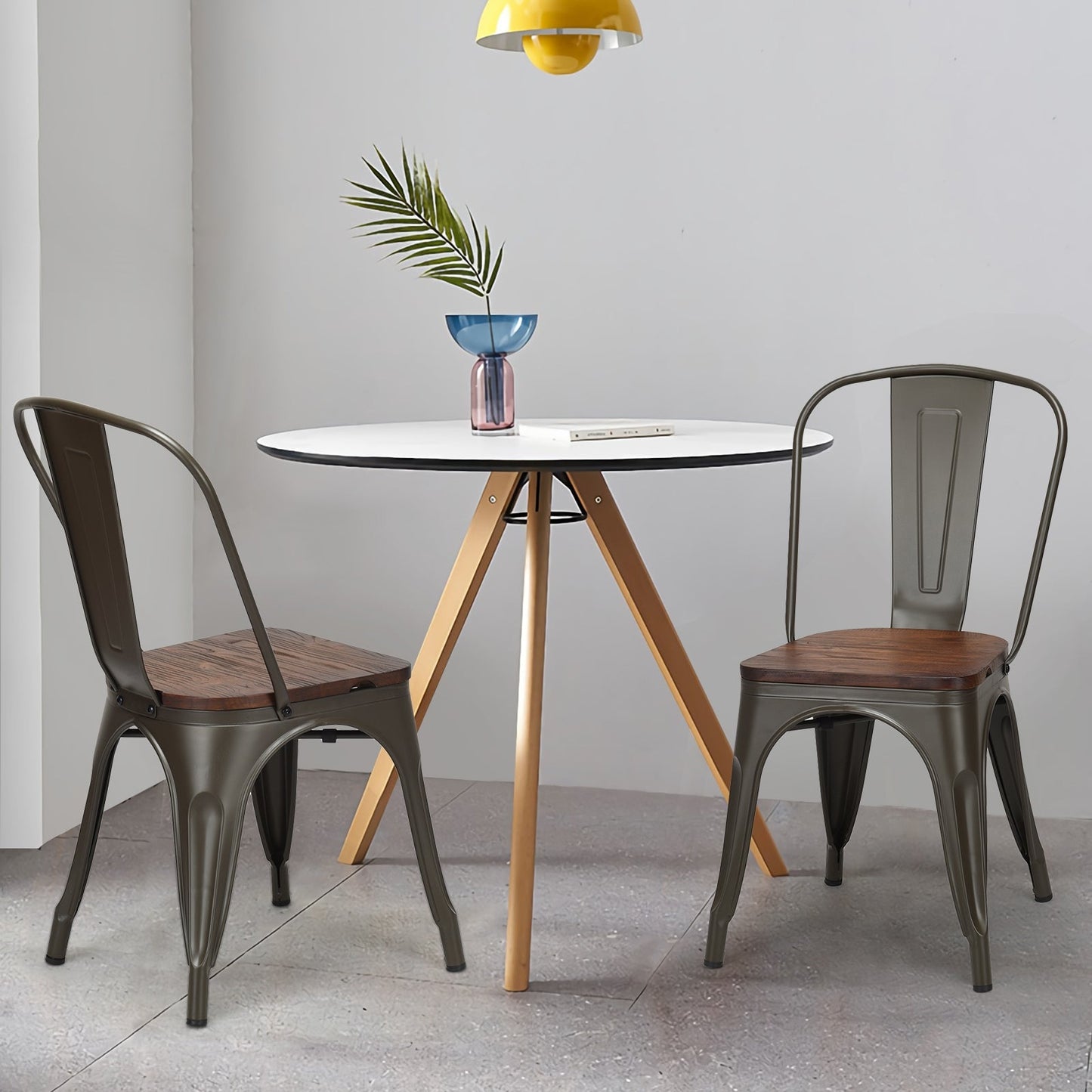 18 Inch Height Set of 4 Stackable Style Metal Wood Dining Chair