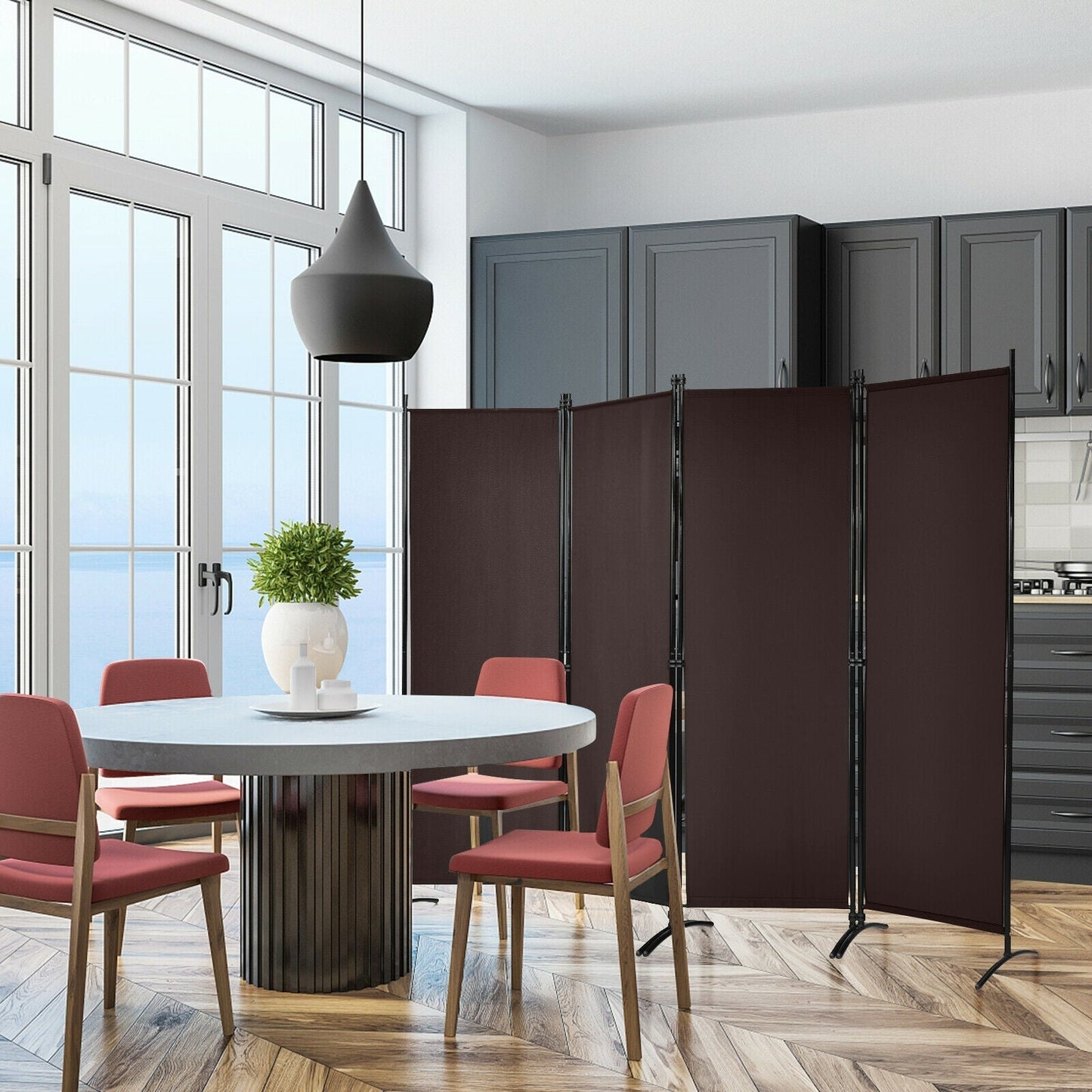 4-Panel Room Divider with Steel Frame
