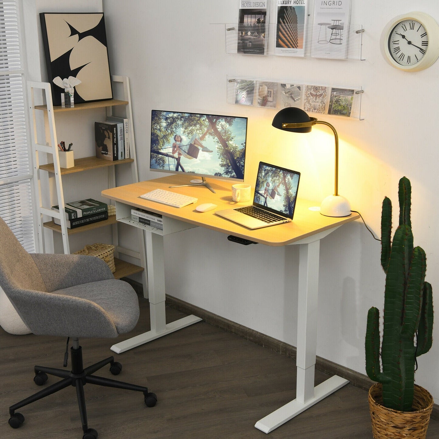 48-Inch Electric Standing Adjustable Desk with Control Panel and USB Port-Natural