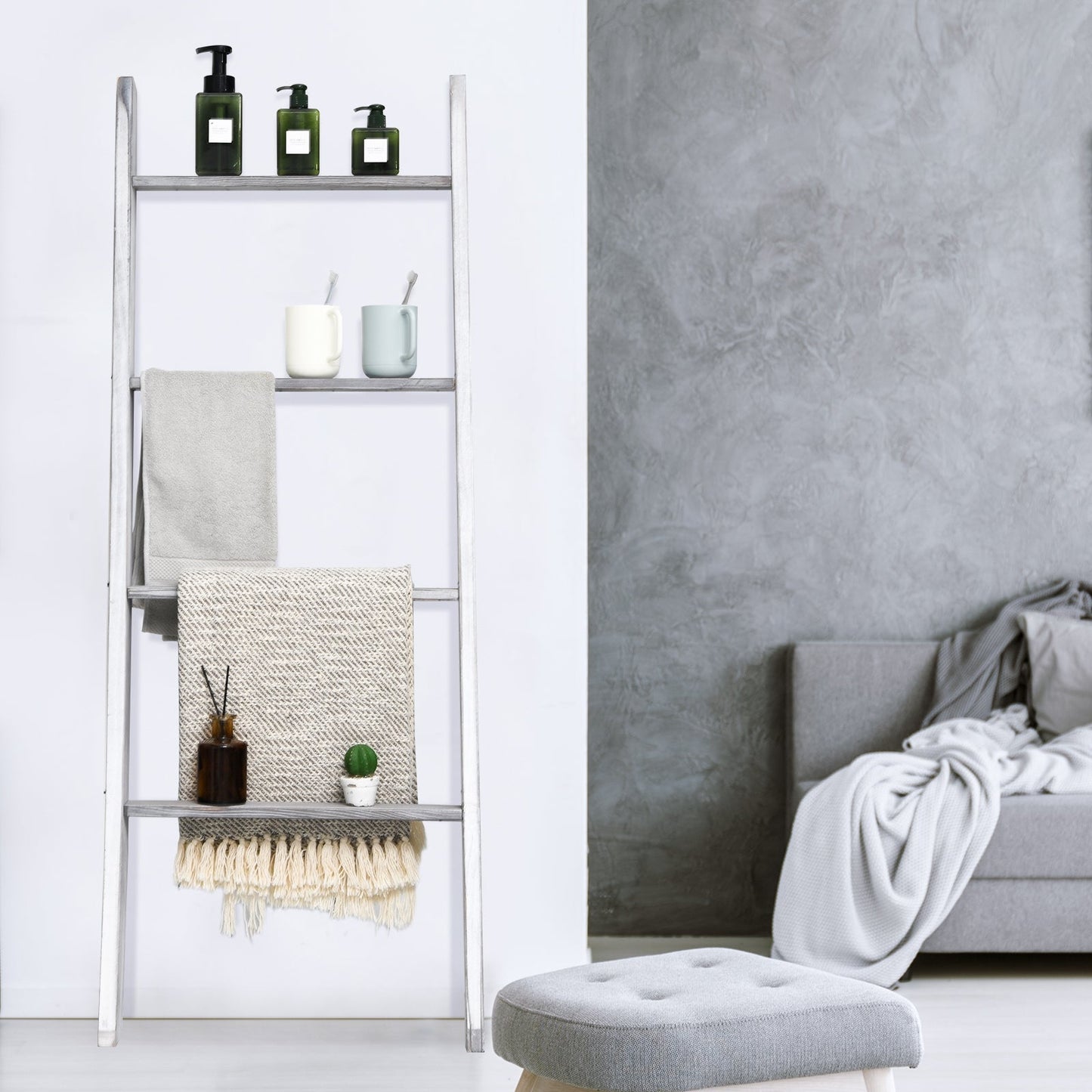 4-Tier Wall Leaning Ladder Shelf Stand
