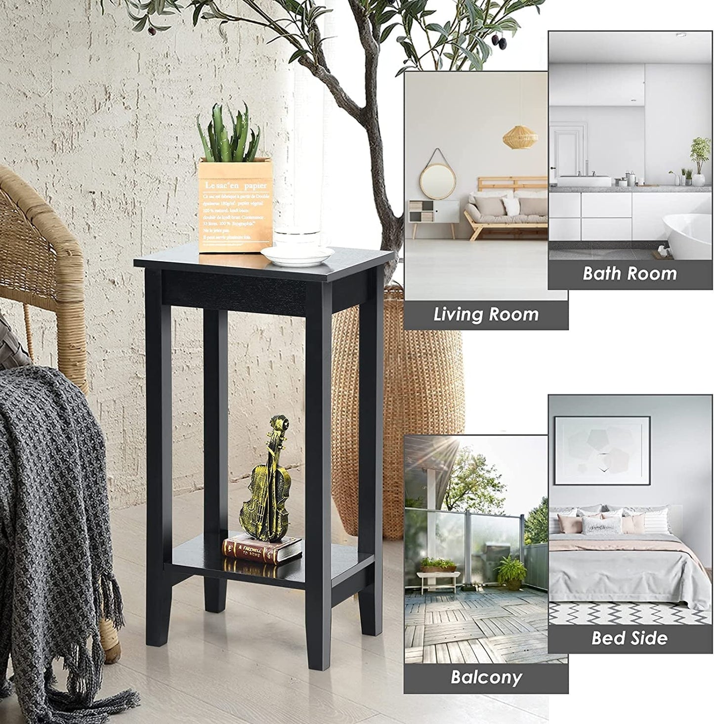Set of 2 Versatile 2-Tier End Table with Storage Shelf