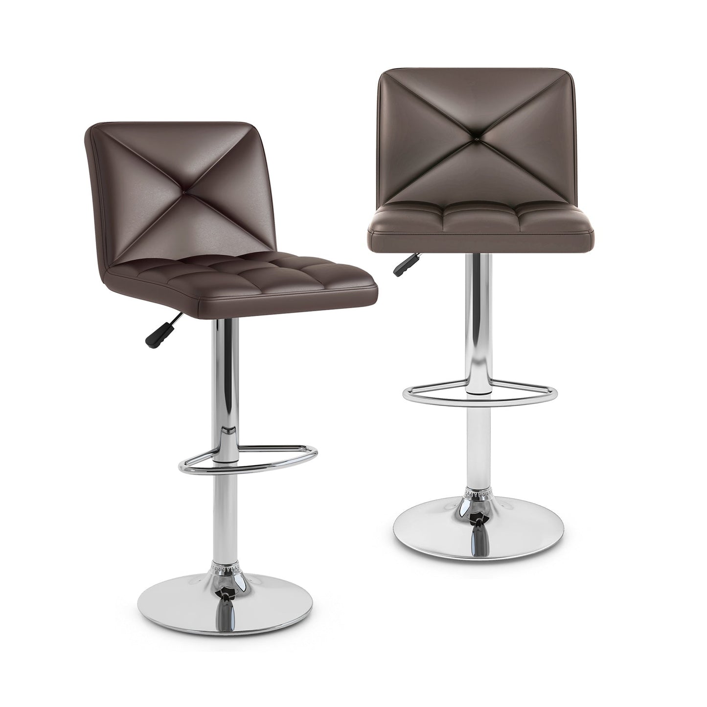 PU Leather Upholstered Bar Stools Set of 2 with Back and Adjustable Height