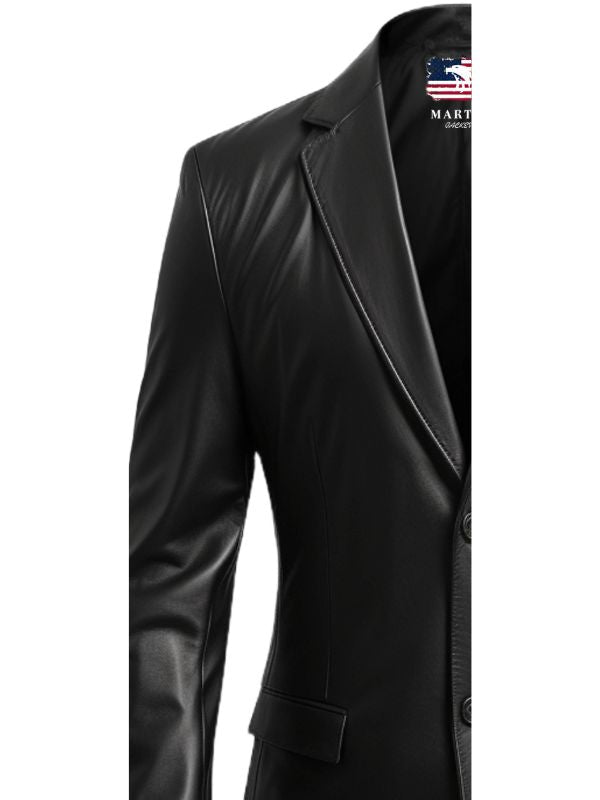 Men Black Leather Blazer