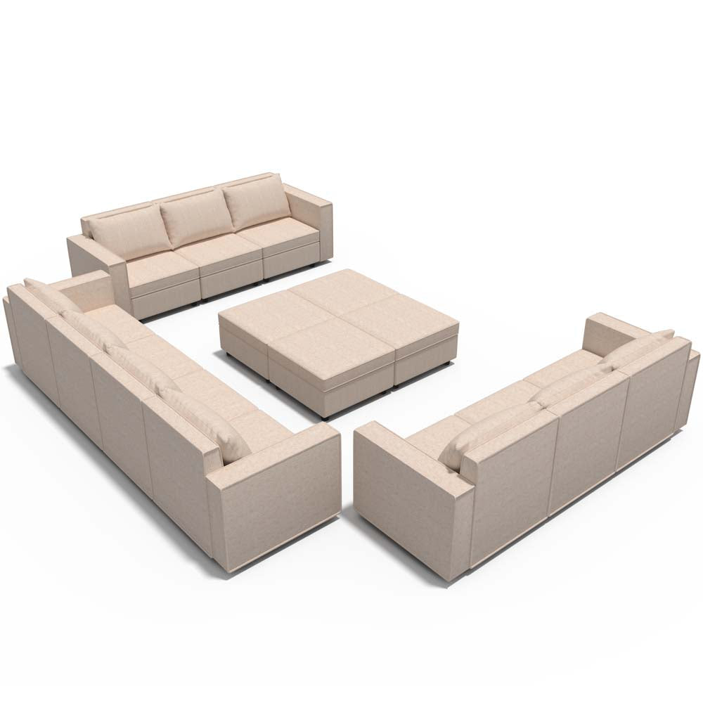 Ainfox 14-Seat Modular Sectional Sofa Sleeper Sofa Flannel Sofa with Storage Seat Beige