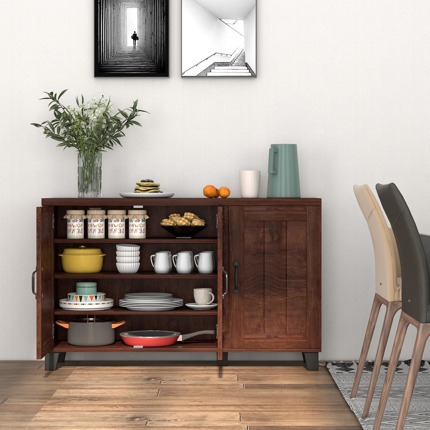 3-Door Buffet Sideboard with Adjustable Shelves and Anti-Tipping Kits
