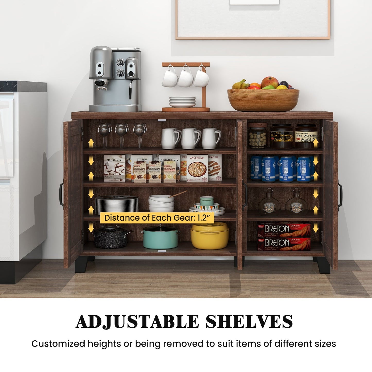 3-Door Buffet Sideboard with Adjustable Shelves and Anti-Tipping Kits