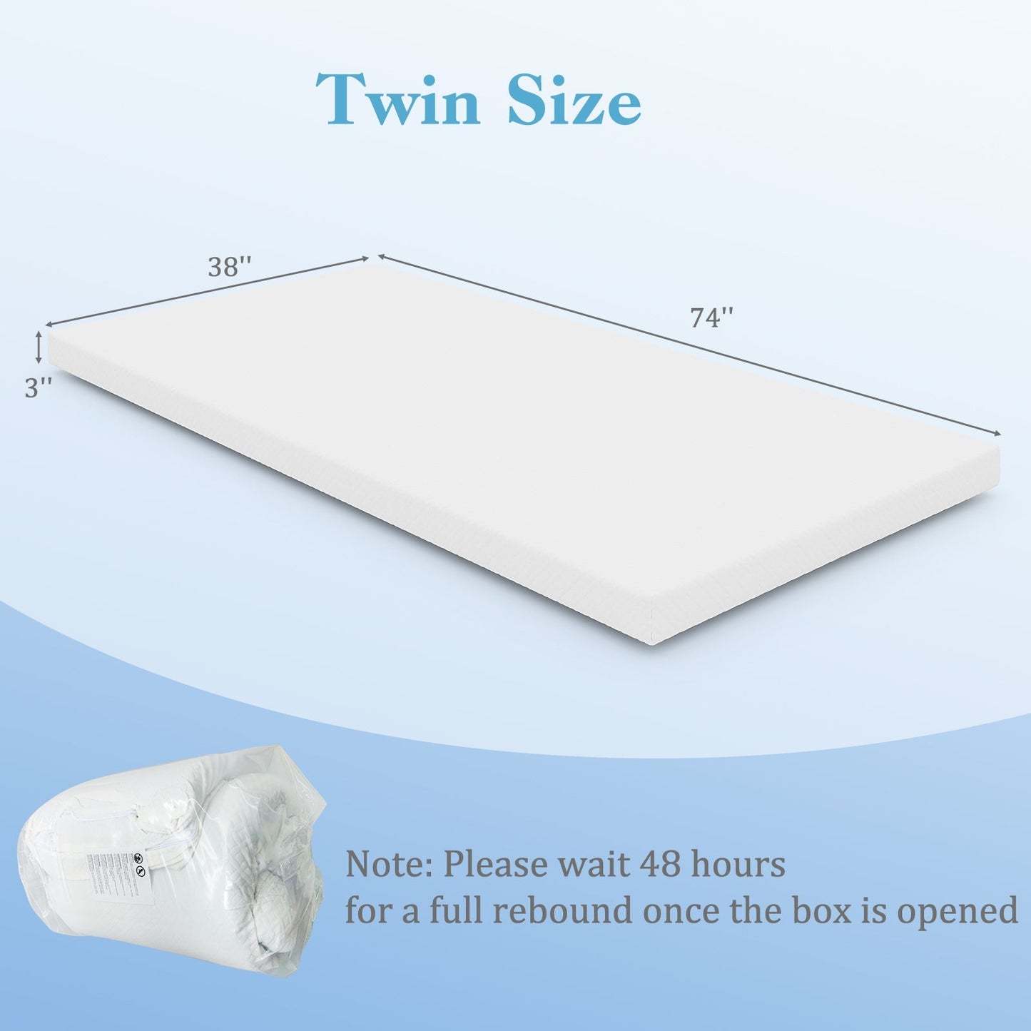 3 Inch Gel-Infused Memory Foam Mattress Topper with Removable Cover