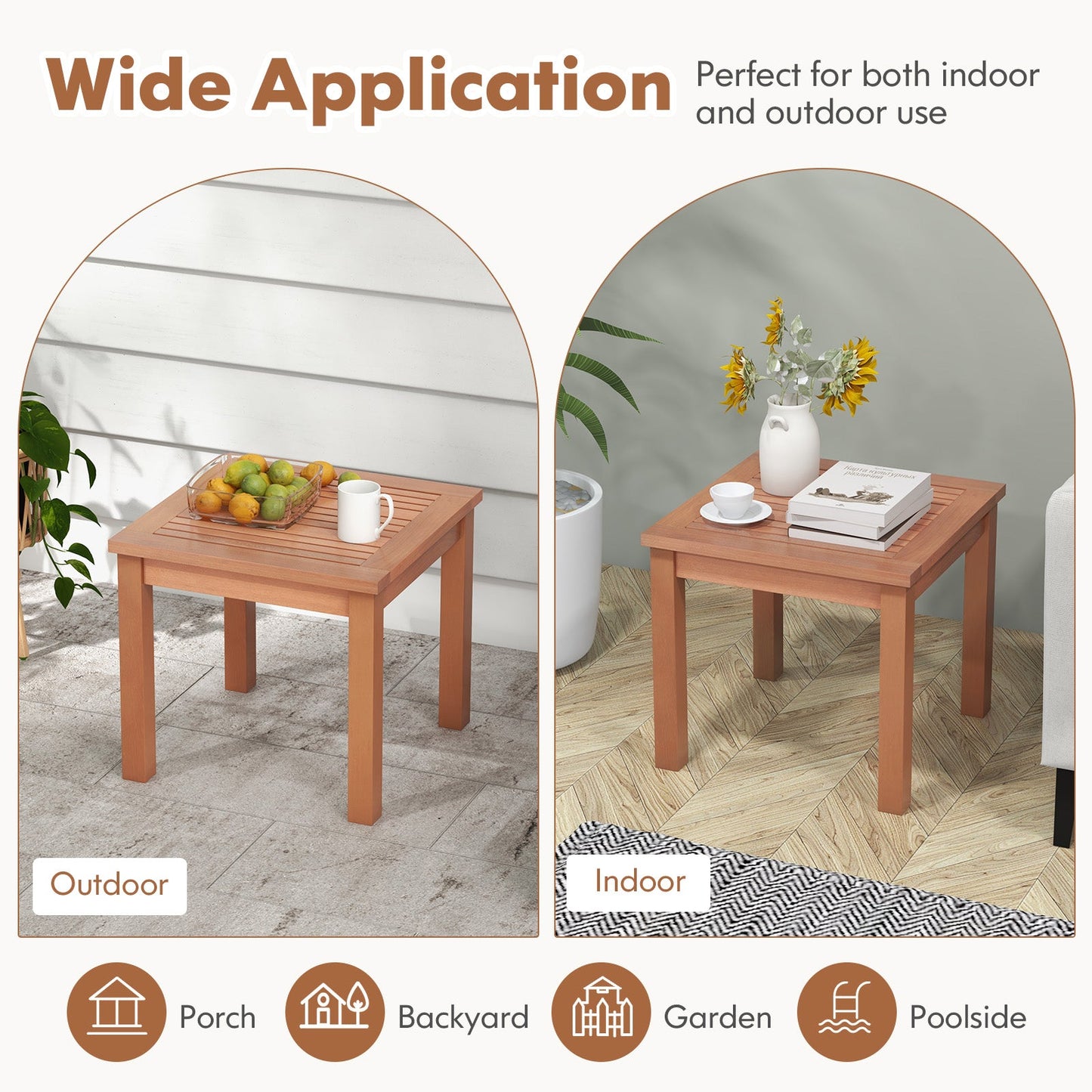 3 PCS Eucalyptus Wood Patio Bistro Set with 2 Folding Arm Chairs