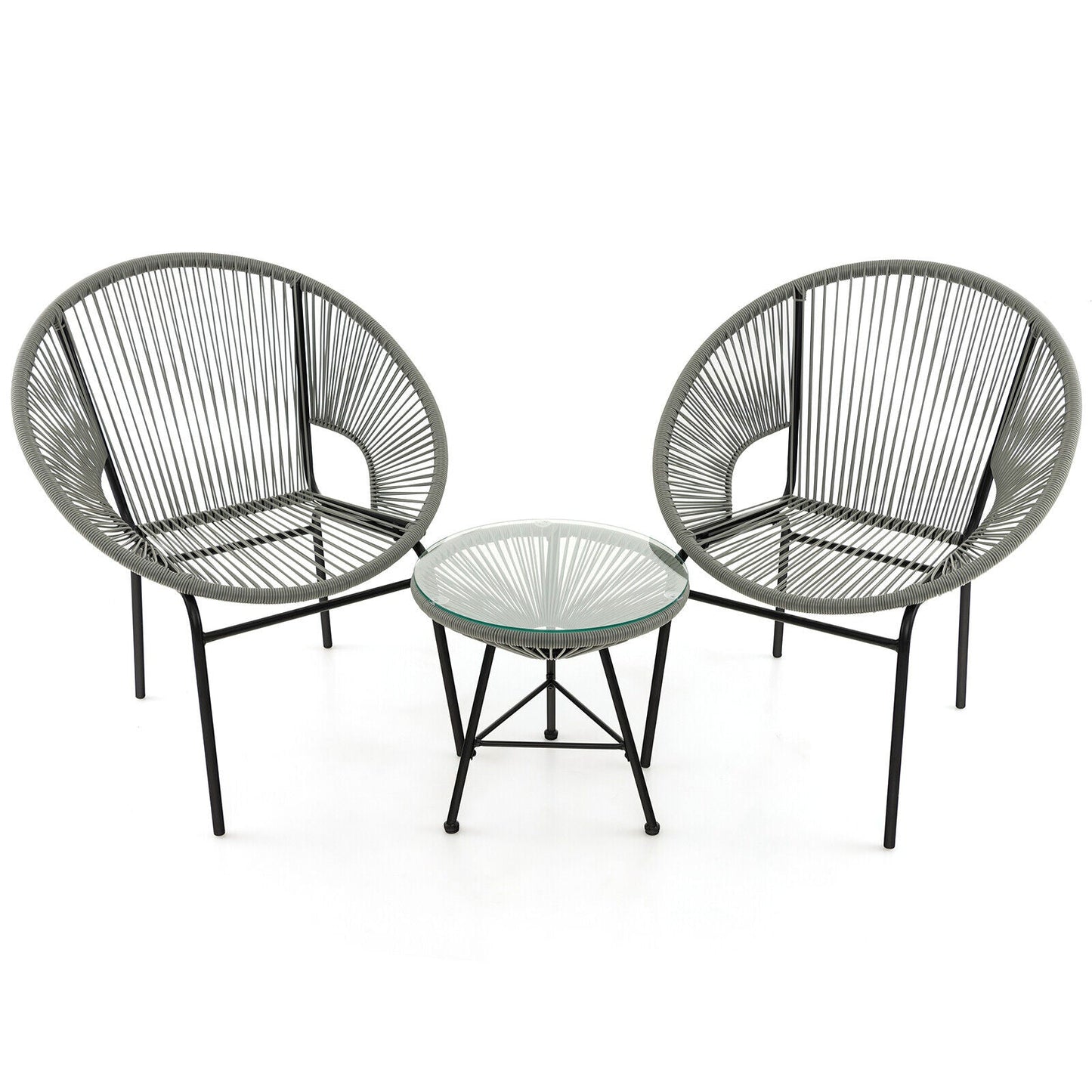 3PCS Patio Acapulco Furniture Bistro Set with GlassTable-Black