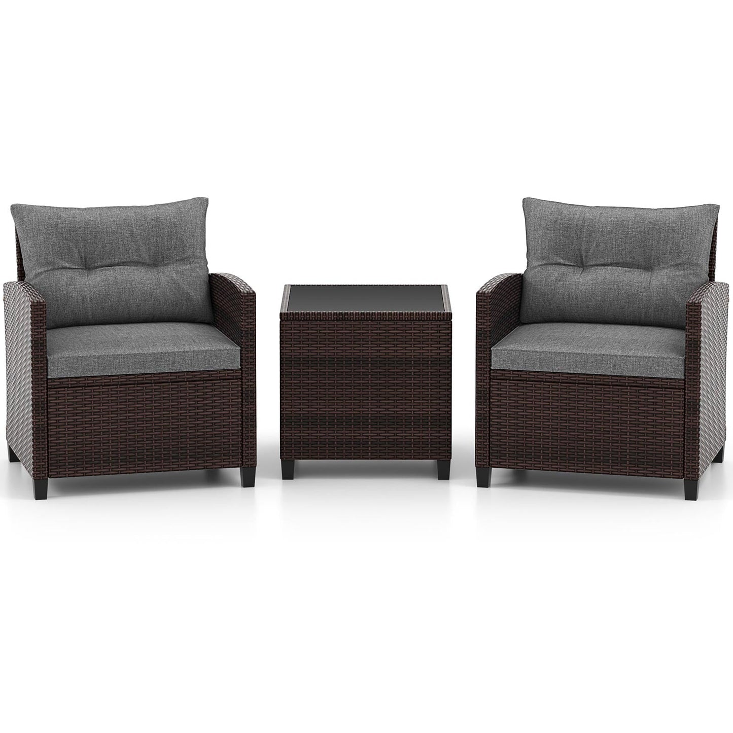 3 Pcs Patio Rattan Furniture Set Cushioned Conversation Set Coffee Table-Beige