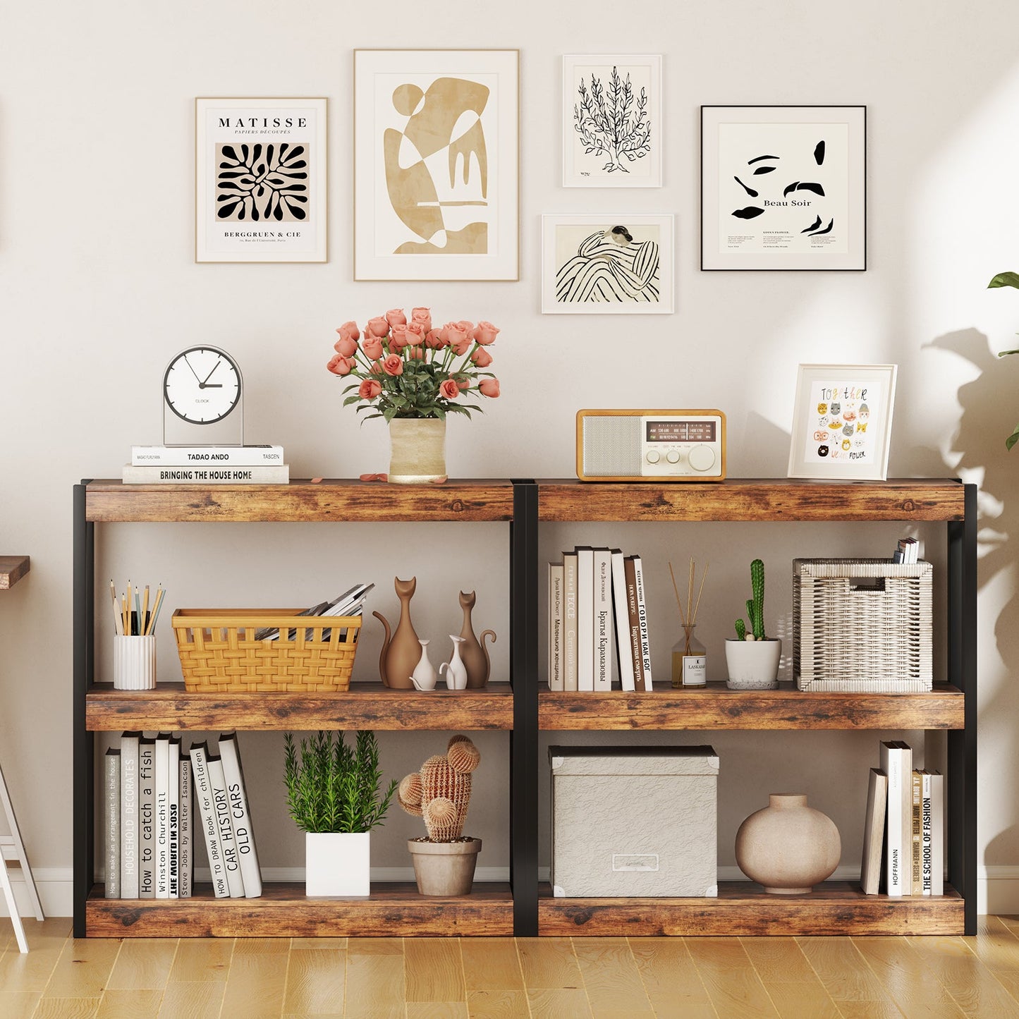 3 Tier Bookshelf Wooden Bookcase with Dual Anti-Tipping Kits