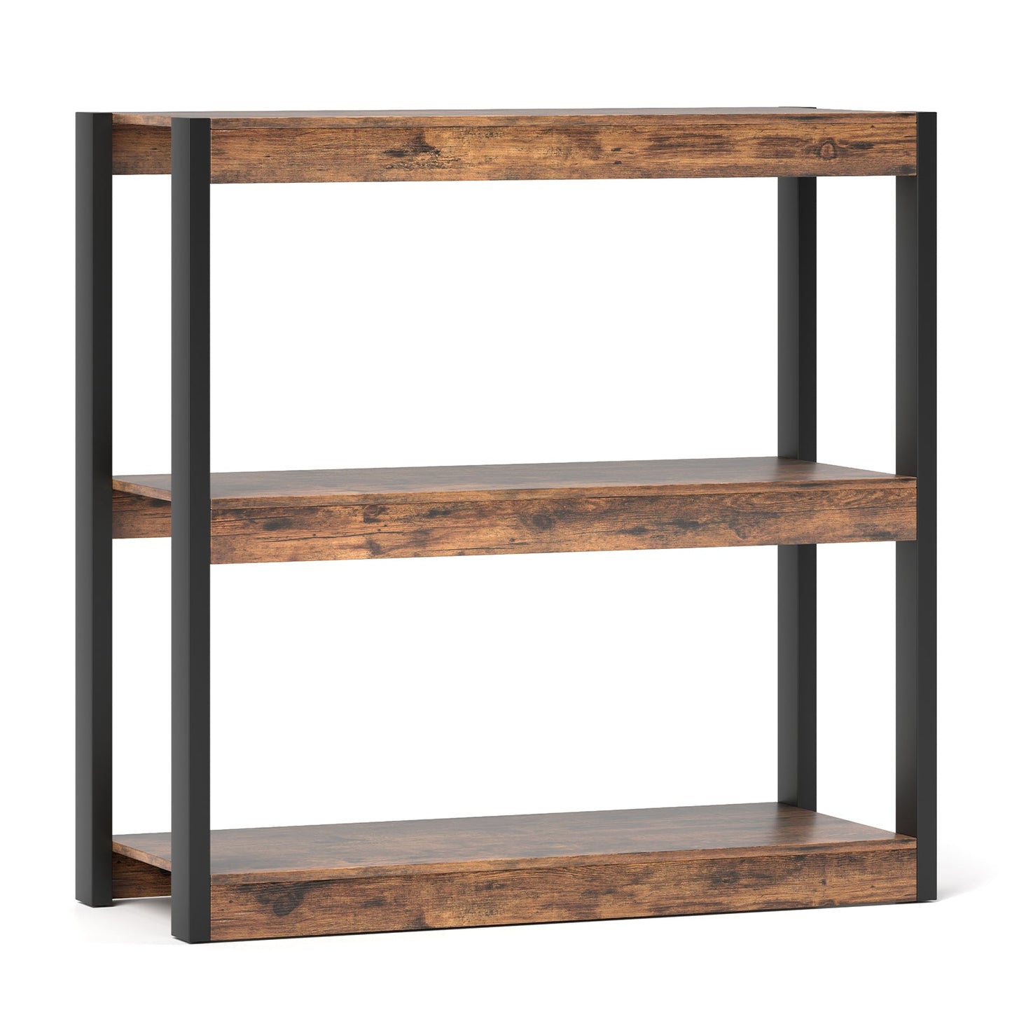 3 Tier Bookshelf Wooden Bookcase with Dual Anti-Tipping Kits