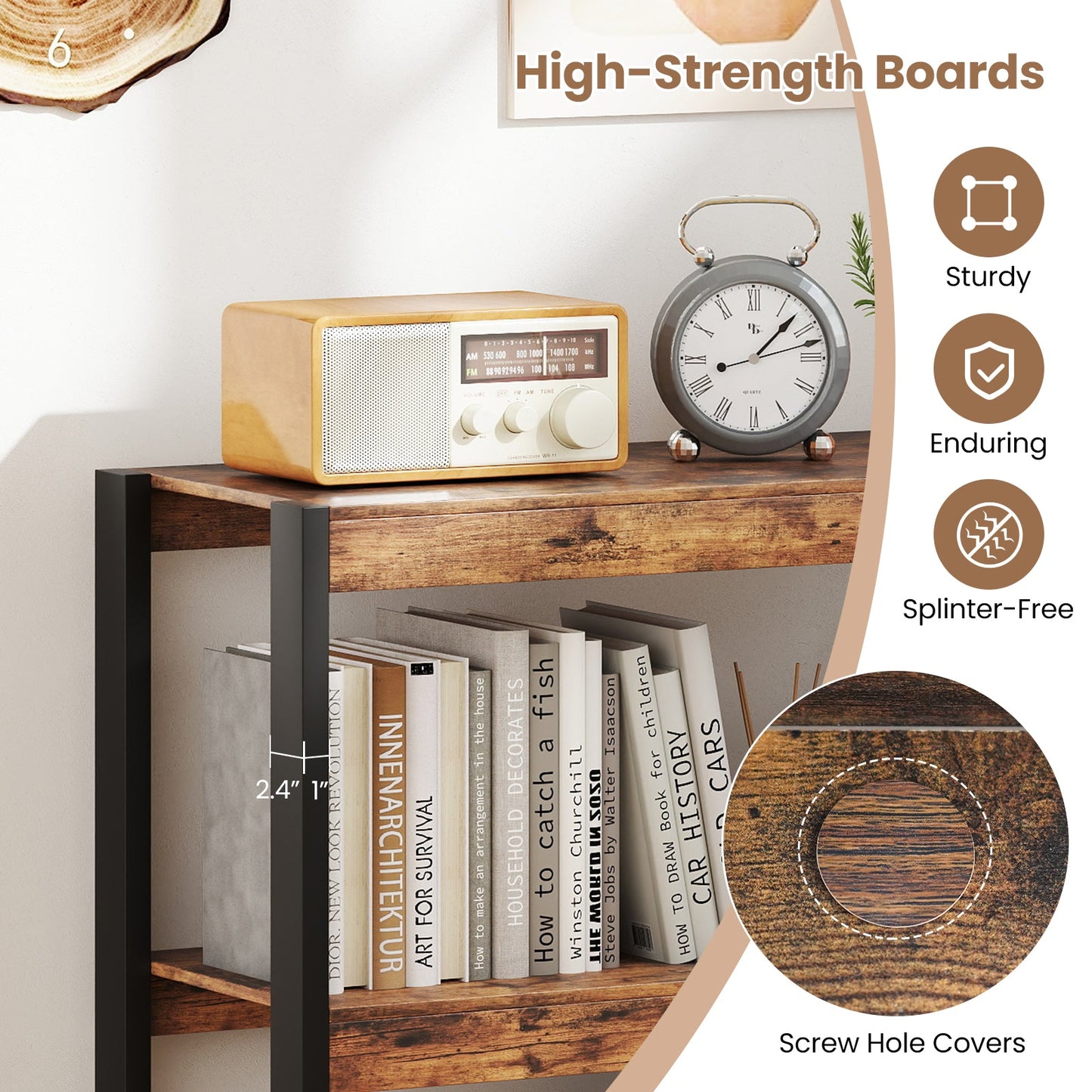 3 Tier Bookshelf Wooden Bookcase with Dual Anti-Tipping Kits