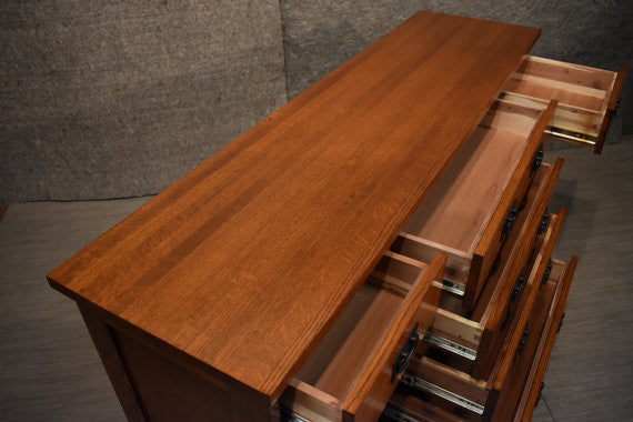 Mission Quarter Sawn Oak 6 Drawer Sideboard - 62"