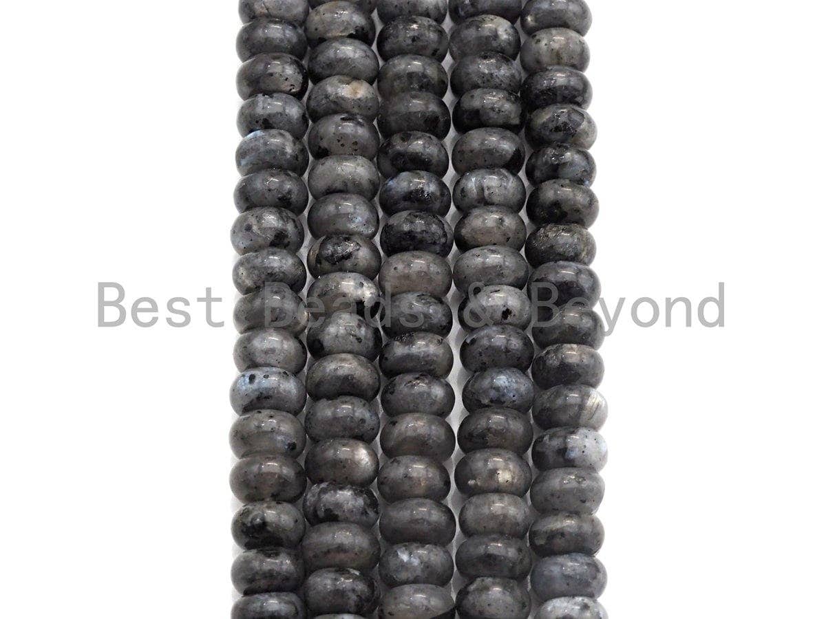 2mm Large Hole Natural Larvikite Beads, Rondelle Smooth 6x10mm/5x8mm, 8" Long Strands, sku#U698