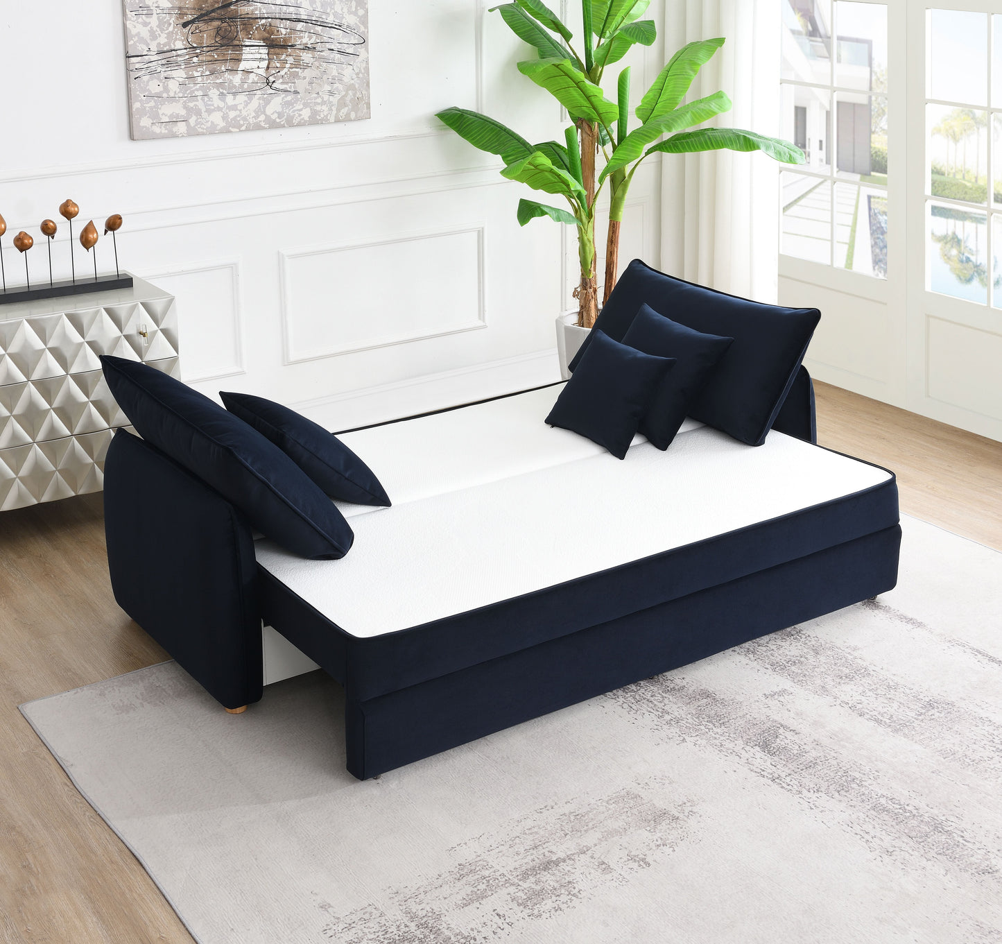 Irina Blue Velvet Sleeper Sectional Sofa