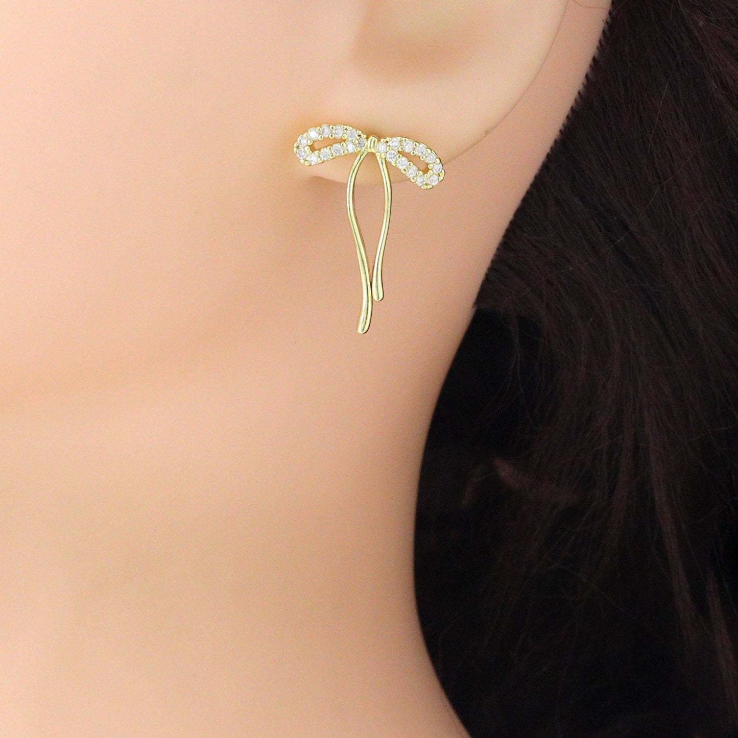 Clear CZ Bowknot Stud Earrings, Sku#LK1218
