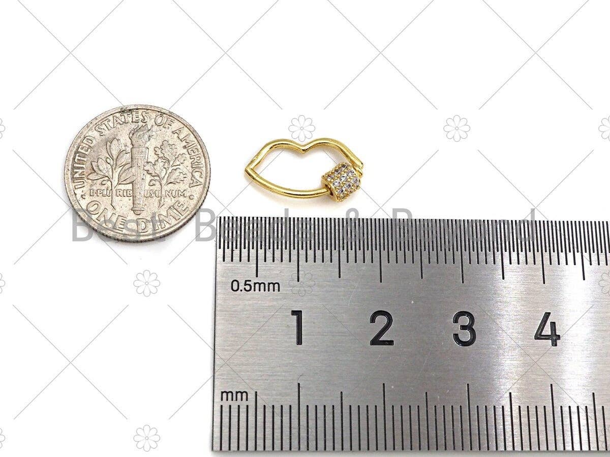 Small Clear CZ Micro pave Lip Shape Clasp, 18k Gold CZ Pave Clasp, Lip Carabiner Clasp, lip Connector, Lip Charm,9x15mm, sku#LK10
