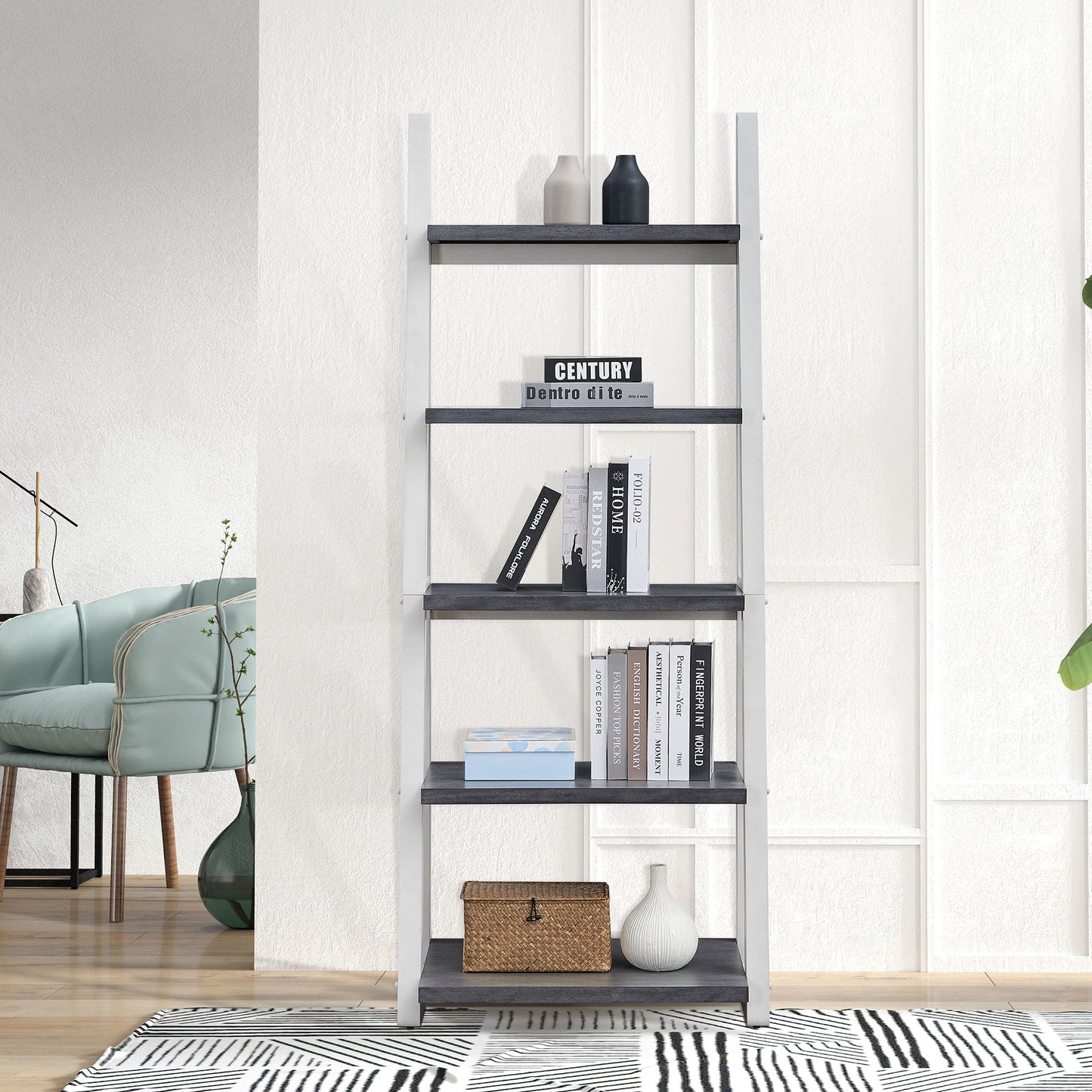 5-Tier Shelves with Rubber Wood Frame