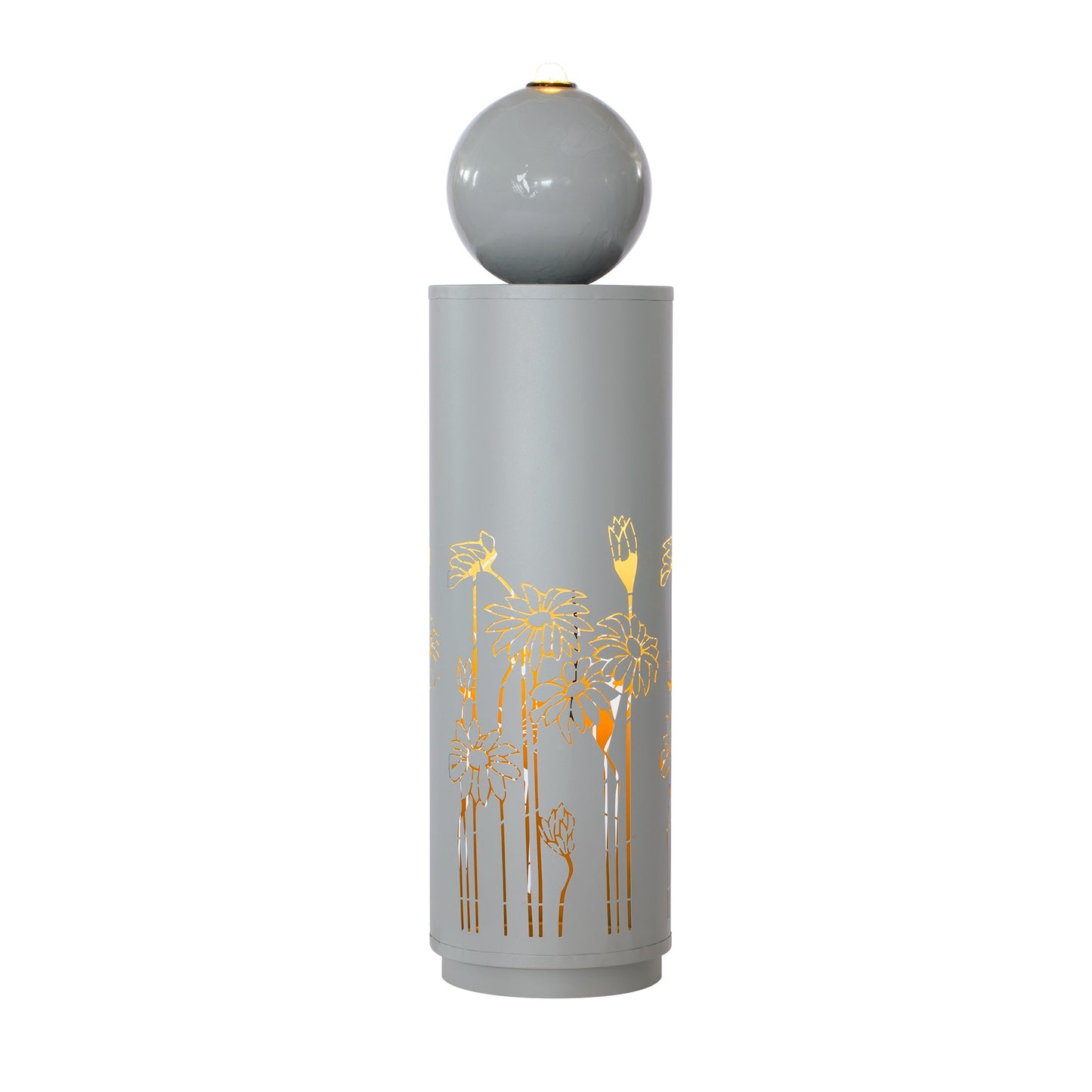 34.25"H Light Gray Metal Sphere-Top Fountain with LED Lights