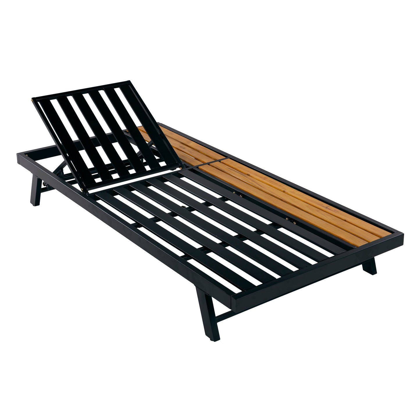 Black Iron + Teak Finish Chaise Lounge Frame