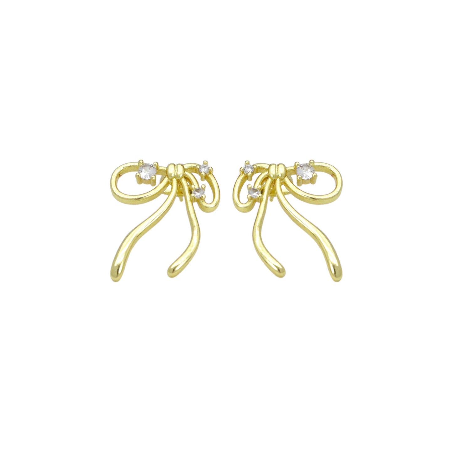 Clear CZ Gold Bowknot Stud Earrings, Sku#LK1006