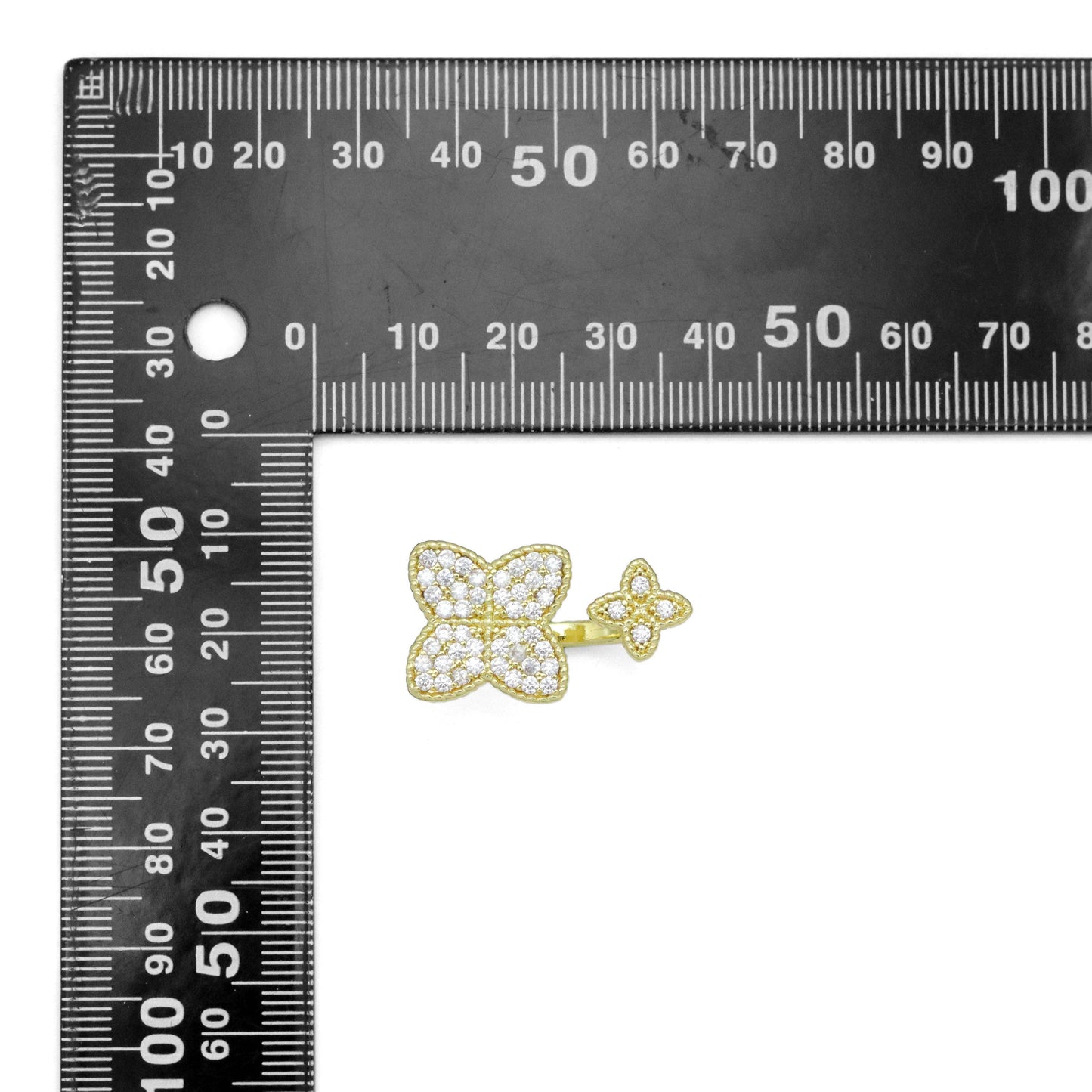 Gold Clear CZ Clover Statement Adjustable Ring, Sku#LK1008
