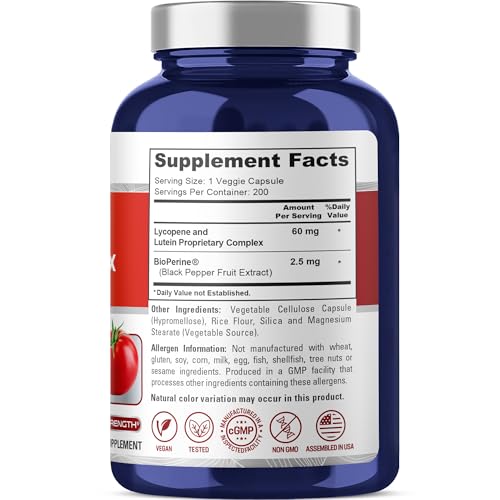 NusaPure Lycopene & Lutein Complex 60mg per Caps, 200 Veggie Capsules (Non-GMO, Vegan)