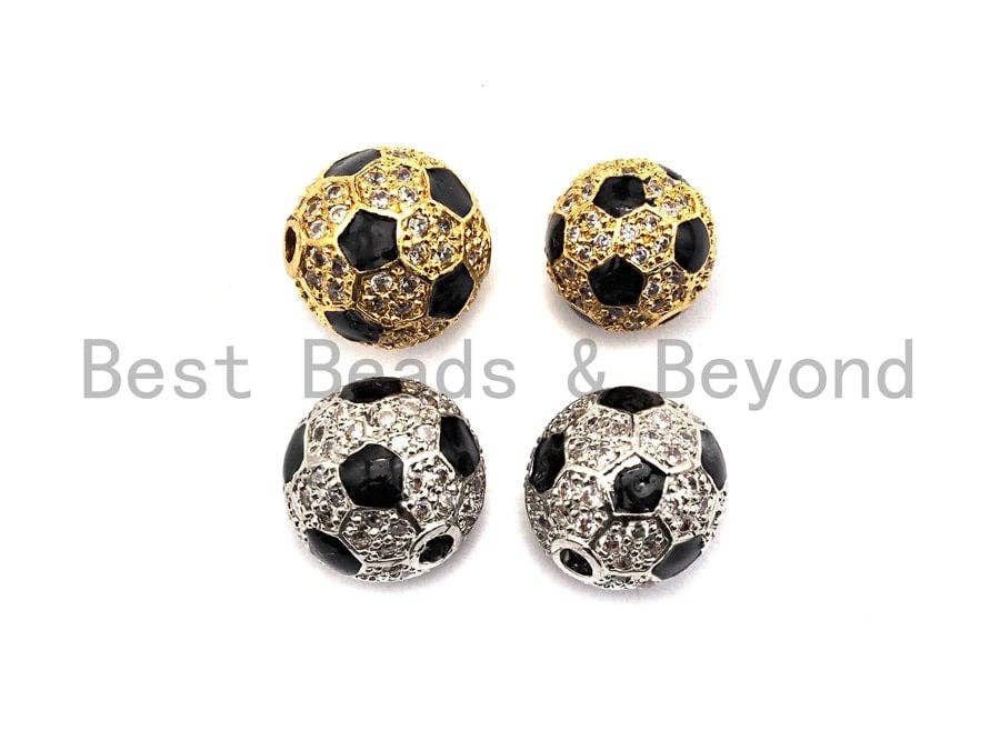 10mm/12mm CZ Micro Pave Round Soccer ball Spacer Beads, CZ Pave ball beads,Gold/Silver Color, Men's Jewelry Findings, sku#N52