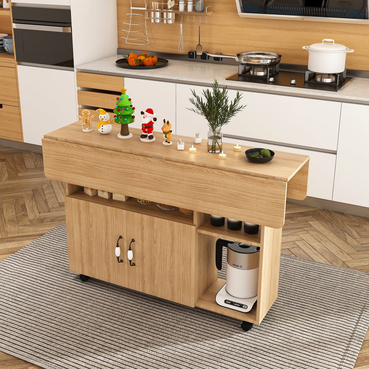 Multi-Functional Folding Table with Storage Shelves and Wheels