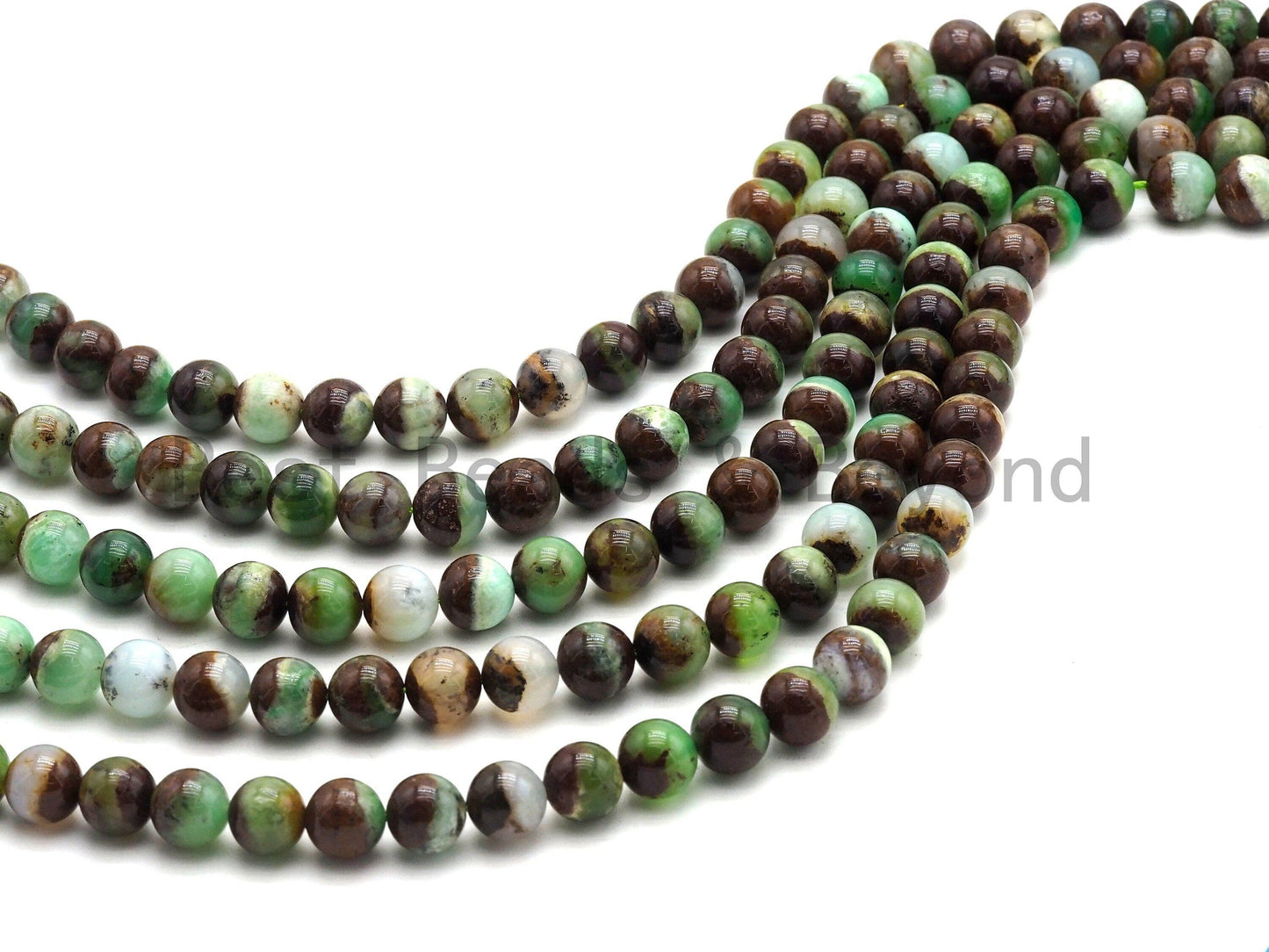 High Quality Chrysoprase  Round Smooth Beads, 8mm/10mm/12mm Beads,Green Brown Gemstone Beads, 15.5'' Full Strand, SKU#U434