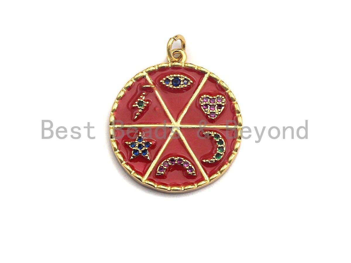 Pave CZ  Enamel Moon Star Heart Eye Rainbow Pendant, F935