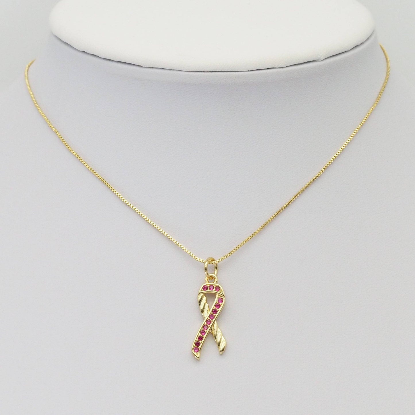 Fuchsia CZ Red Ribbon Charm, Sku#LX335
