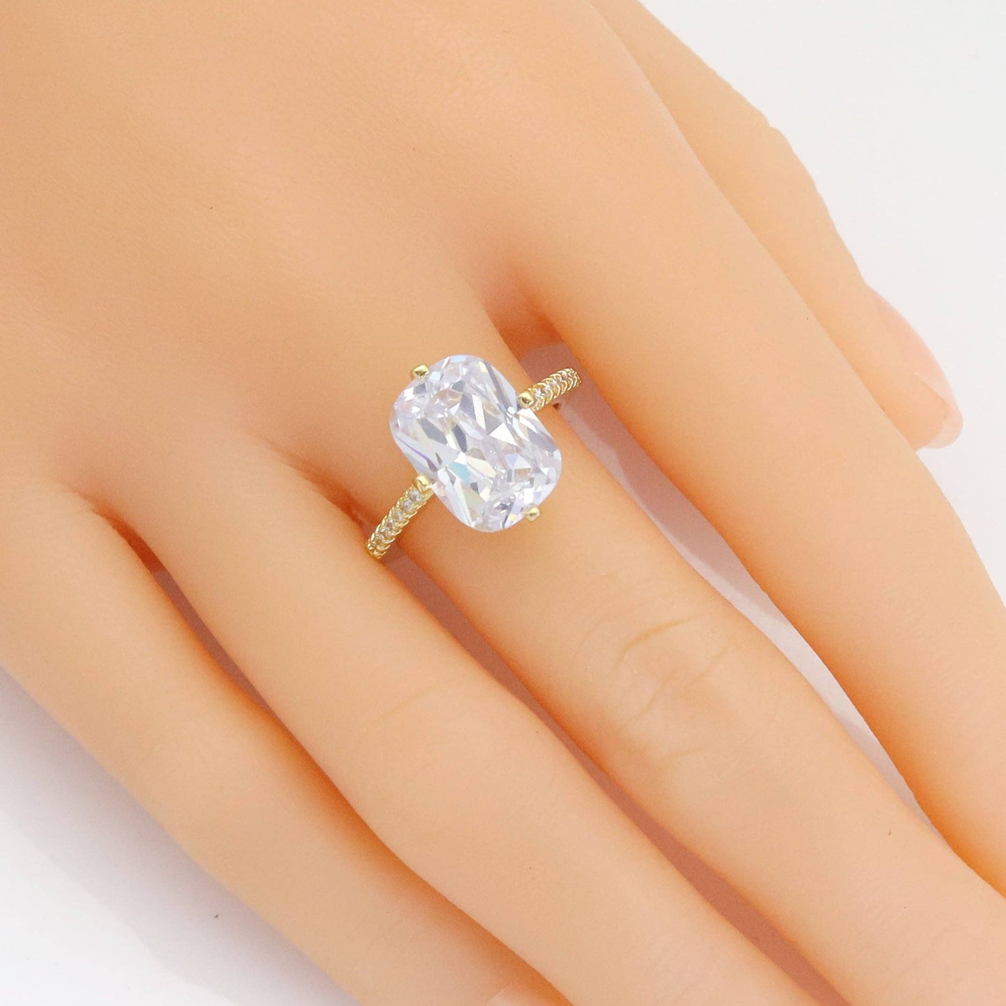 Big Oval Rectangle Clear CZ Gold Adjustable Ring, Sku#LX483