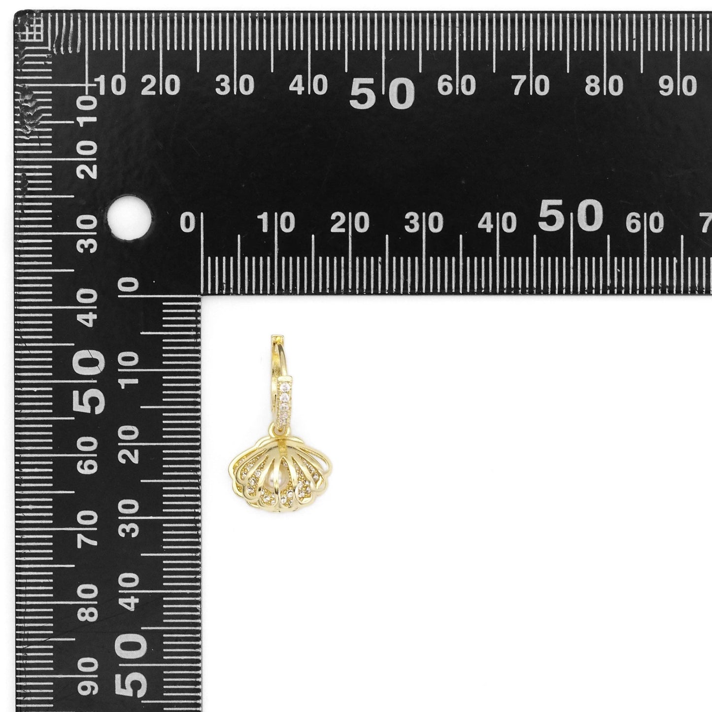 Clear CZ Gold Shell Pearl Huggie Earrings, Sku#LK838